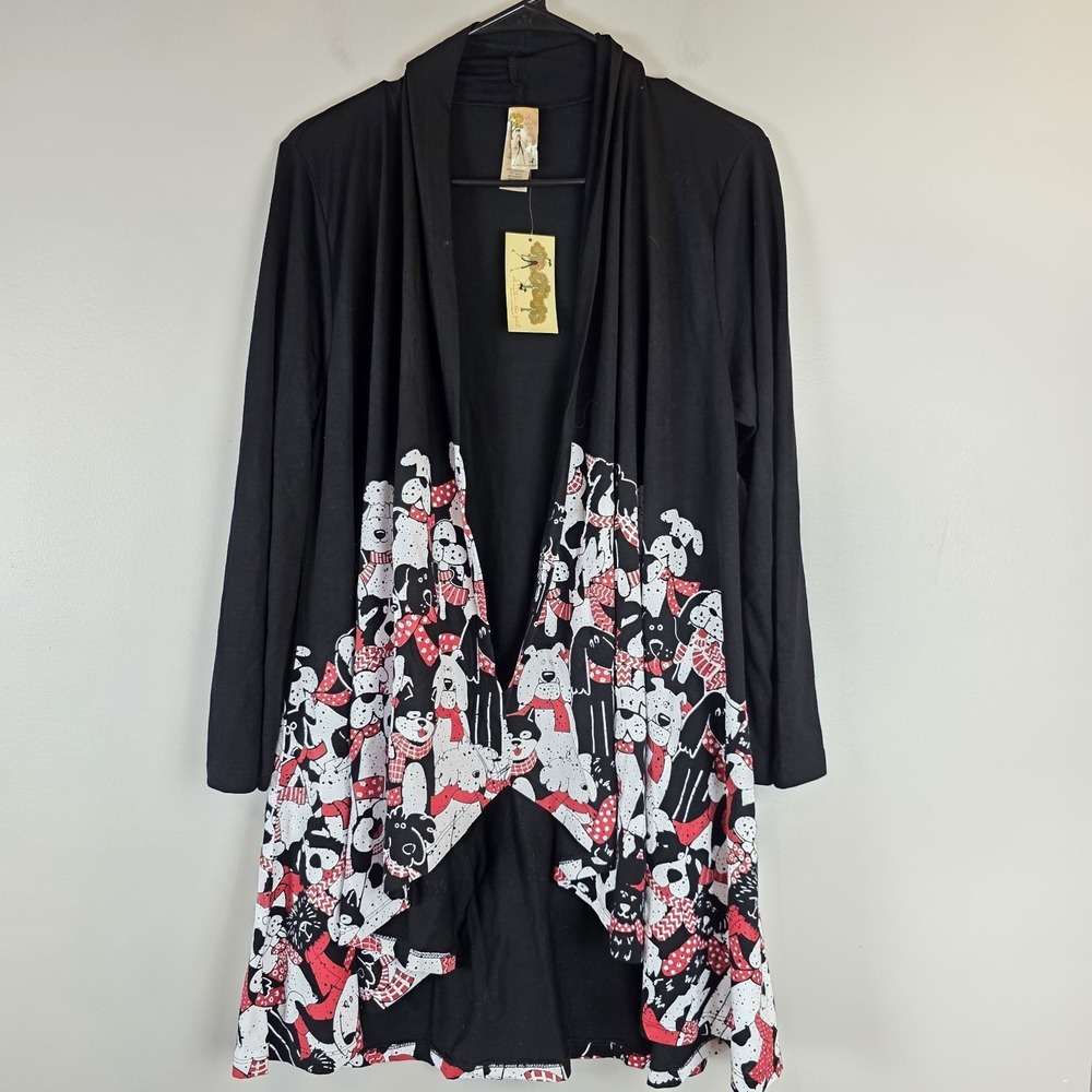 A‎ Walk In The Park Women Open Cardigan Dogs Medium Dogs Lovers Black.C121